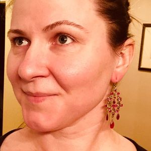Monet Gold and red chandelier earrings